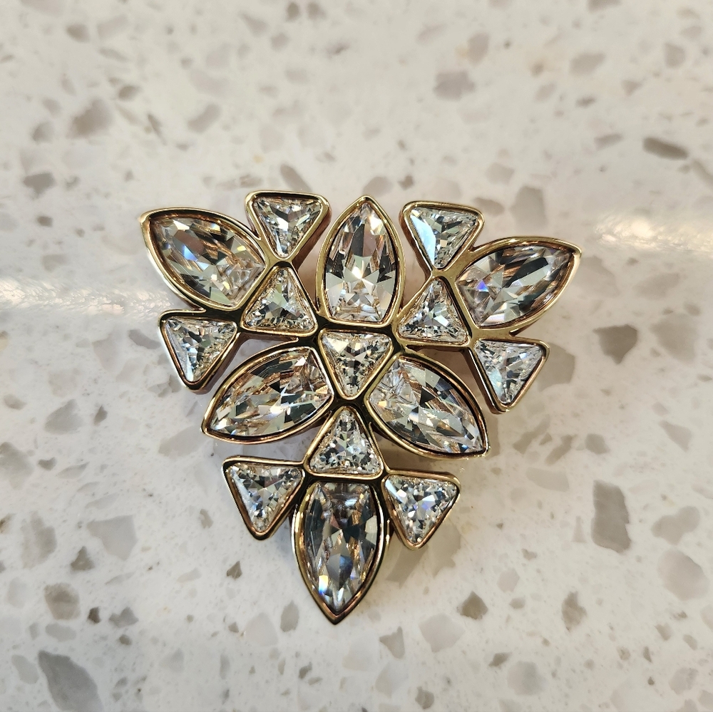 Vintage Swarovski Jewelry Gold Crystal Brooch Pin Stunning! Like New!